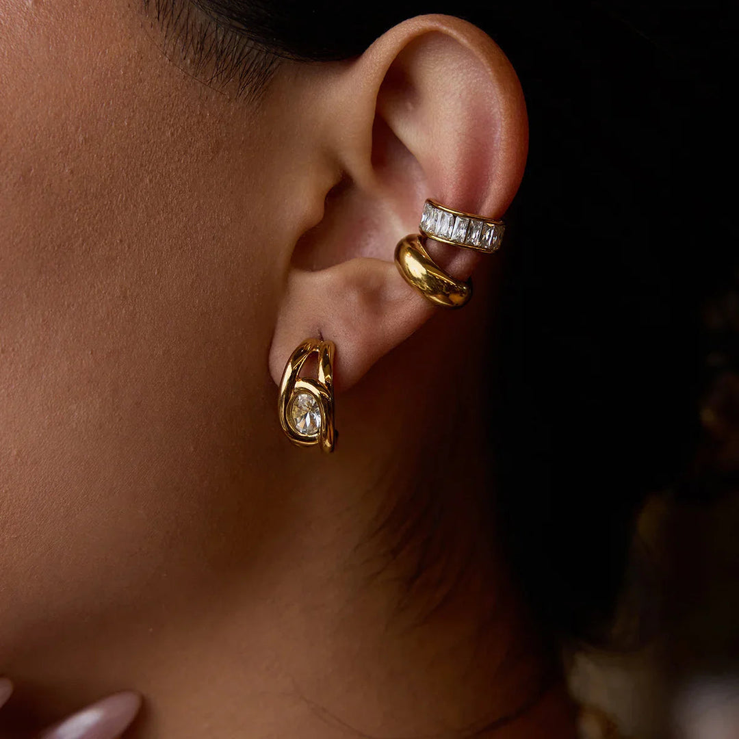 Gold Plated Cubic Zirconia Hoop Earrings 3 Piece Set