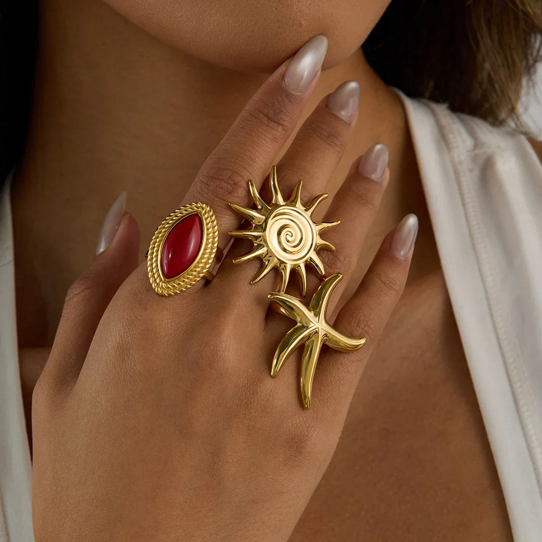 Gold-Plated Starfish Open Ring for Women