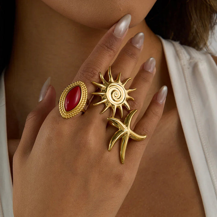 Gold-Plated Starfish Open Ring for Women