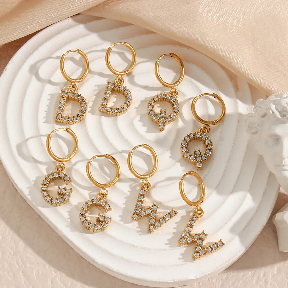 Gold-Plated Initial Letter Earrings with Diamond Simulants