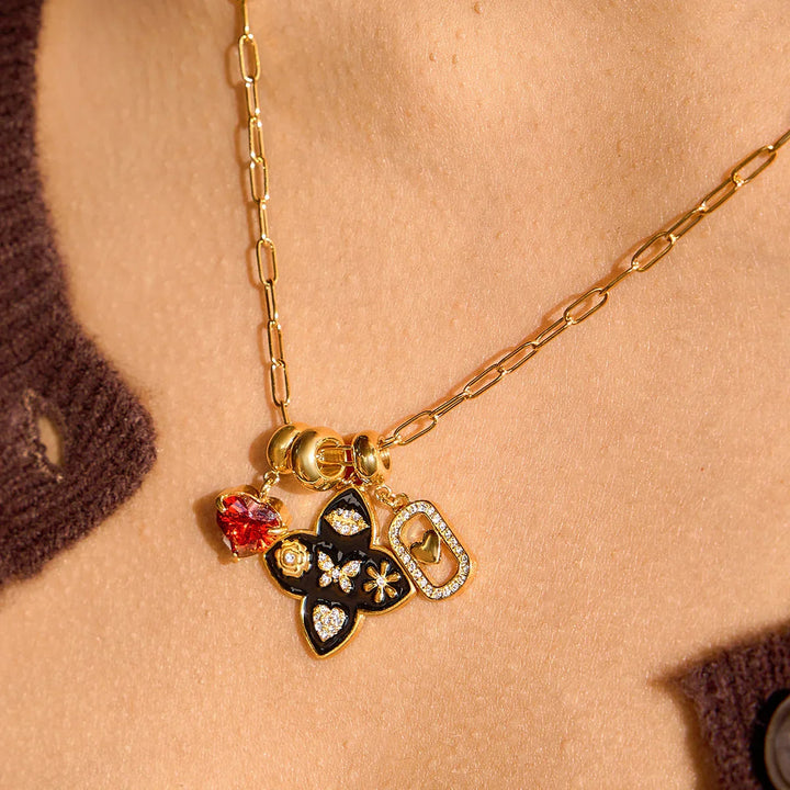 Gold-Plated Cubic Zirconia Charm Pendant Necklace for Women