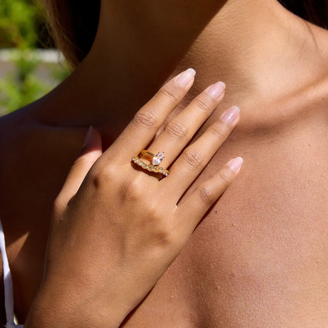 Gold Plated Cubic Zirconia Marquise Stackable Ring for Women
