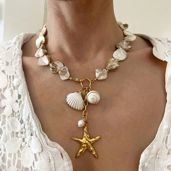 Gold-Plated Faux Pearl Charm Necklace for Women
