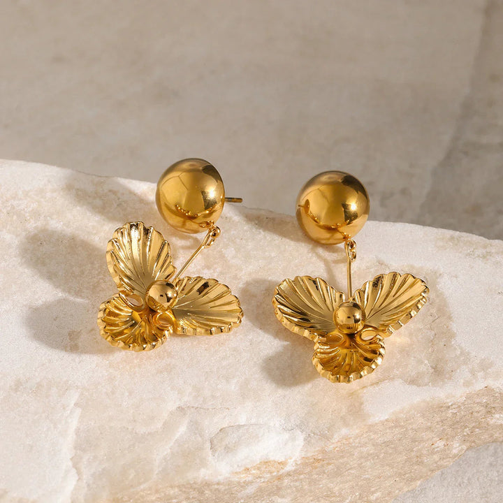 Gold-Plated Drop Earrings with Carved Petals