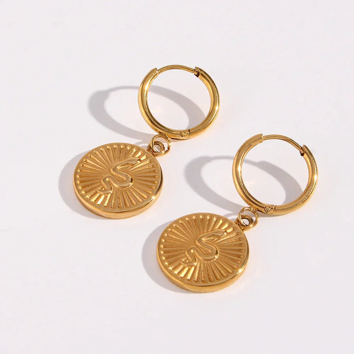 Gold-Plated Serpent Coin Drop Earrings for Women