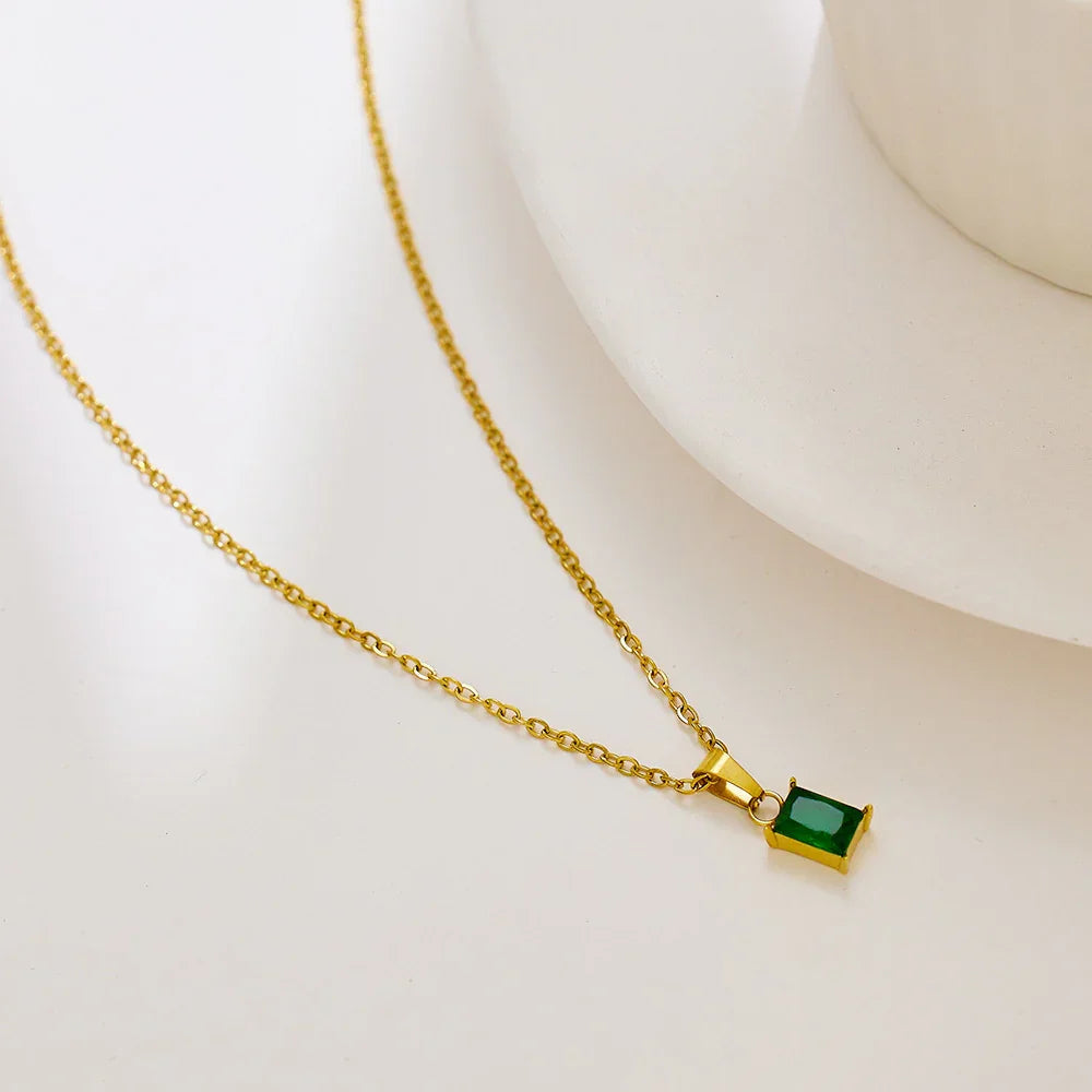 Gold-Plated Green Emerald Necklace