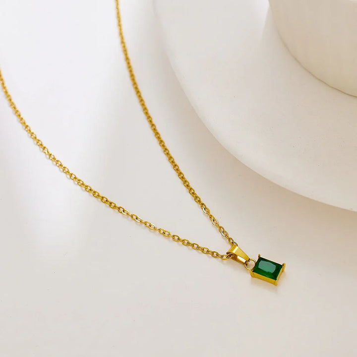 Gold-Plated Green Emerald Necklace
