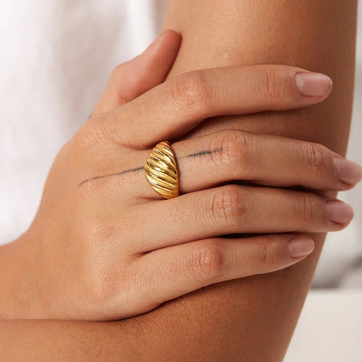 Gold-Plated Stainless Steel Croissant Statement Ring for Women