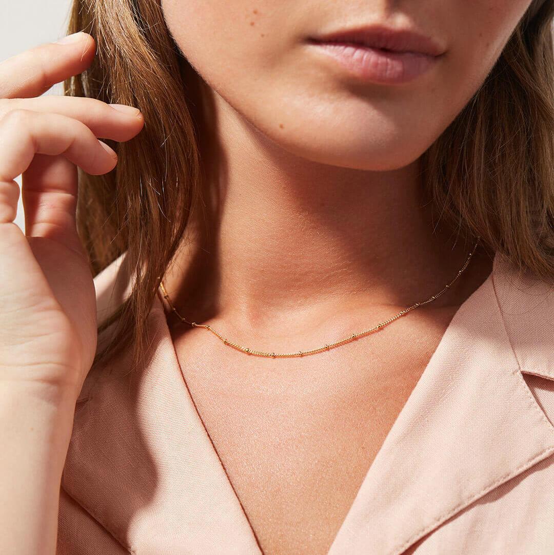 Gold-Plated Beaded Chain Necklace for Women