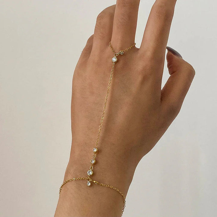 Gold-Plated Cubic Zirconia Hand Chain Bracelet for Women