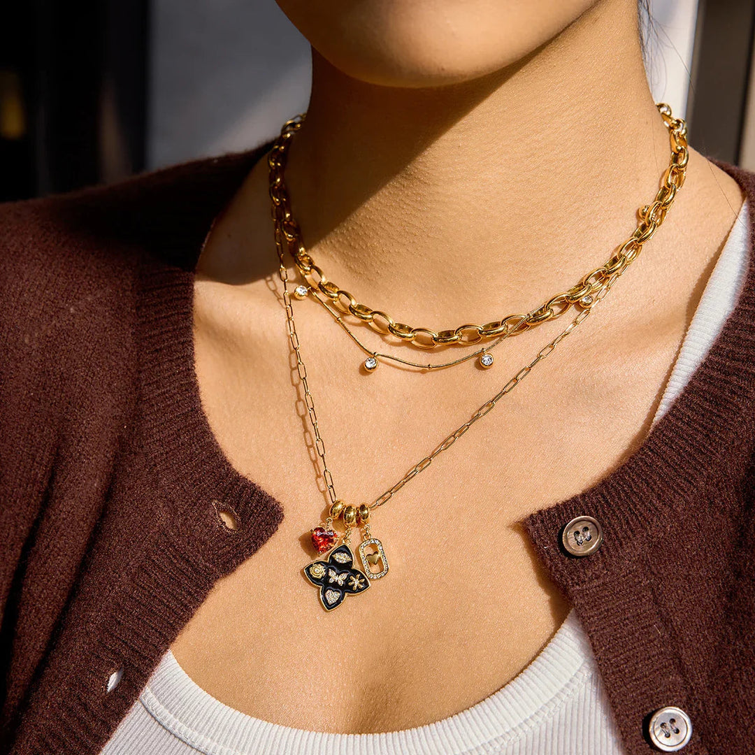 Gold-Plated Cubic Zirconia Charm Pendant Necklace for Women