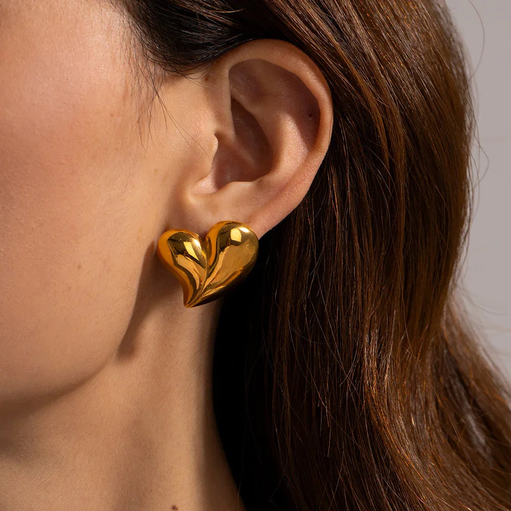 Gold-Plated Heart Earrings with Stainless Steel