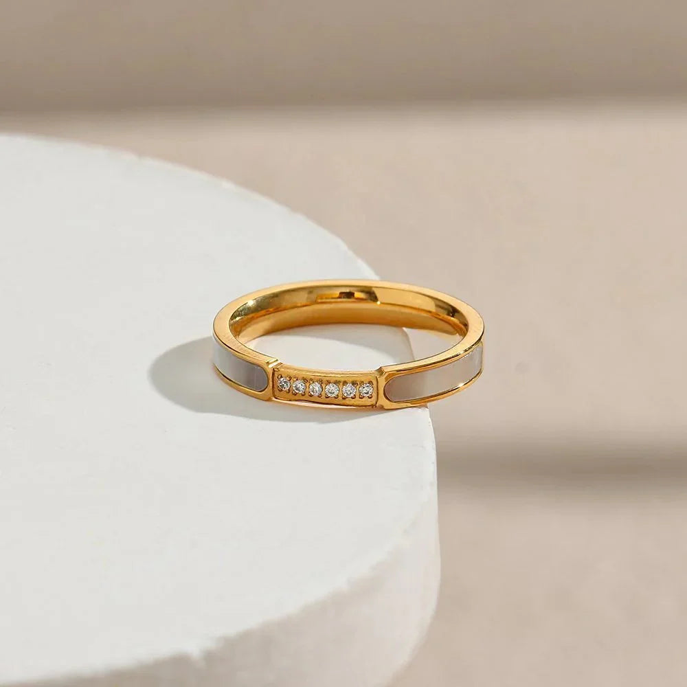 Gold-Plated Stainless Steel CZ Stackable Ring for Women