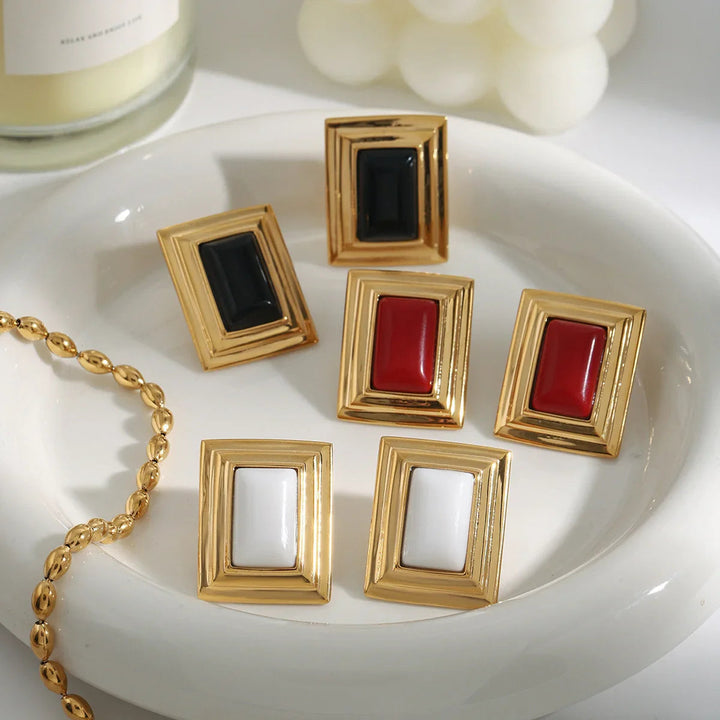 Gold-Plated Enamel Stud Earrings for Women