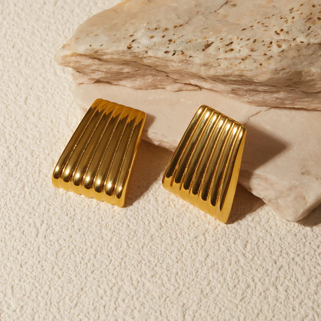 Gold-Plated Textured Bar Stud Earrings for Women