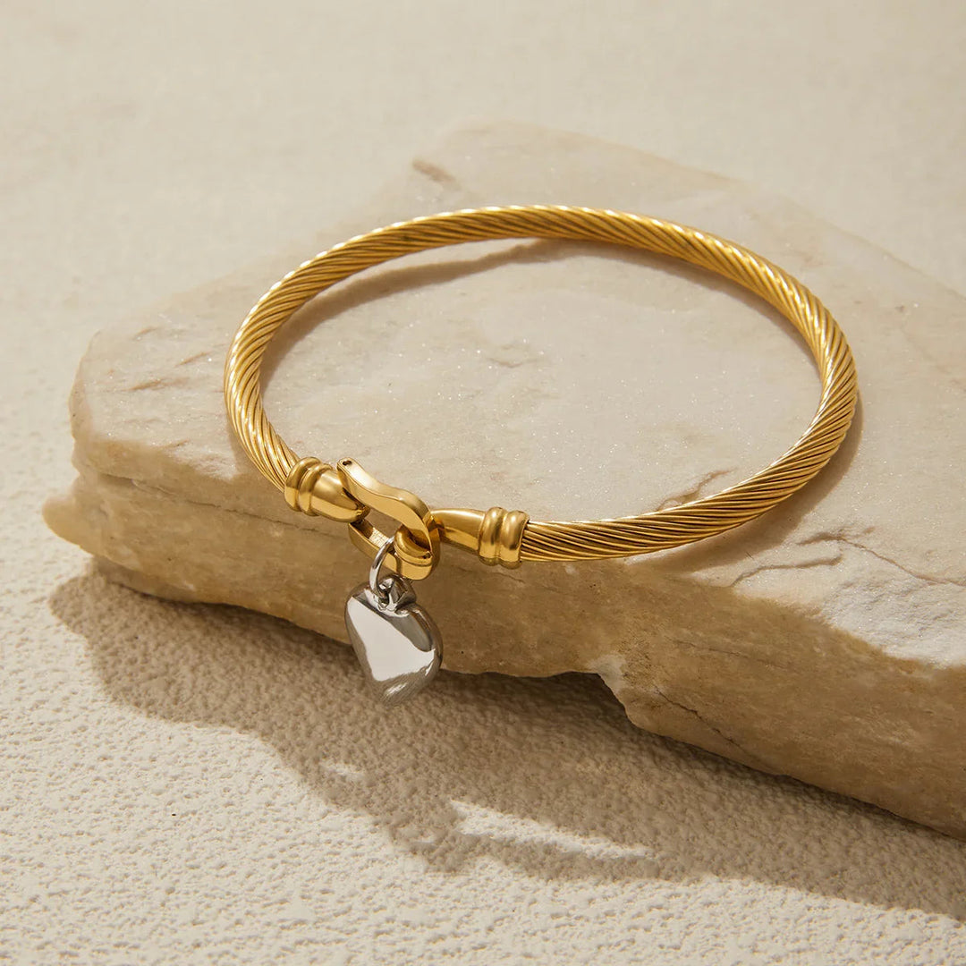 Twisted Gold Plated Chain Bracelet with Heart Charm