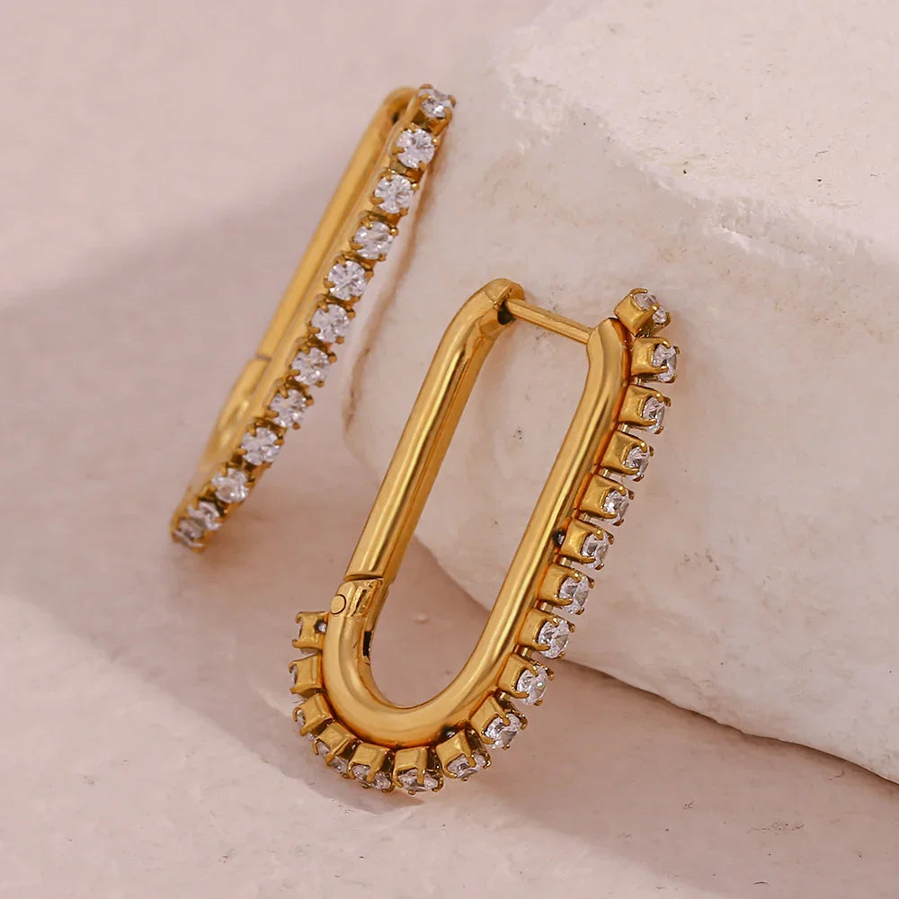 Gold-Plated Diamond Loop Earrings For Women