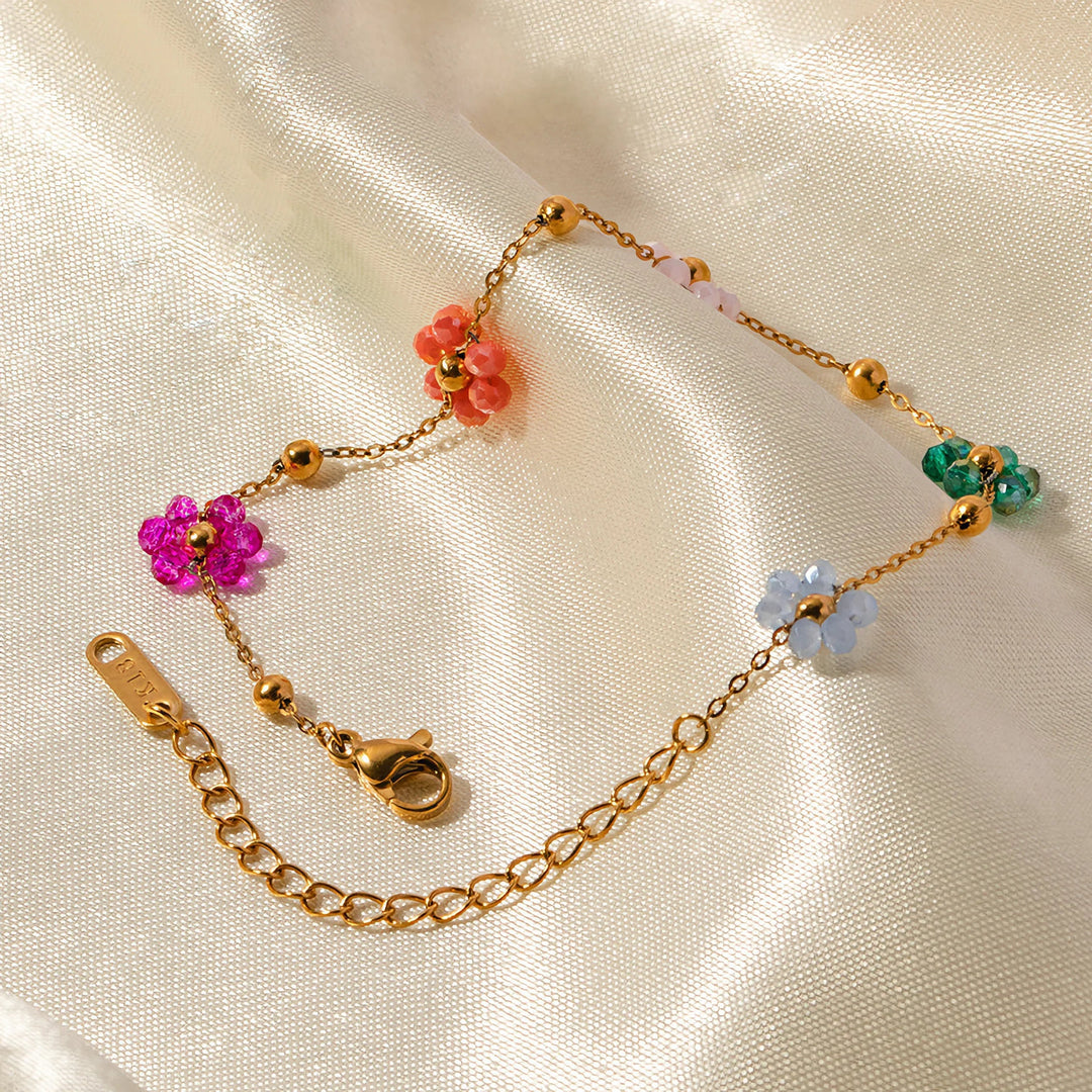 Gold-Plated Glass Flower Bracelet for Women