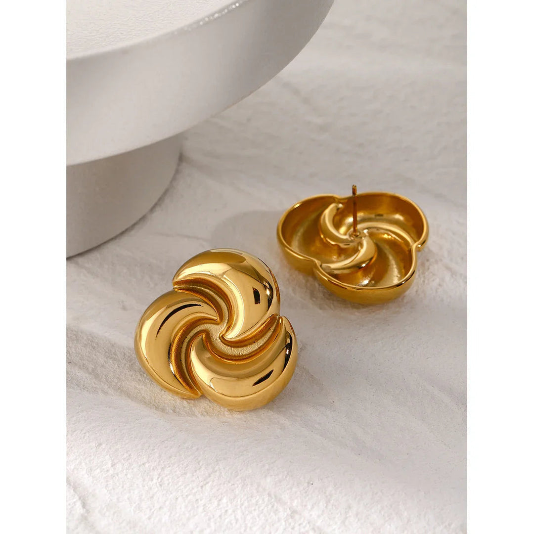 Gold-Plated Geometric Petal Stud Earrings