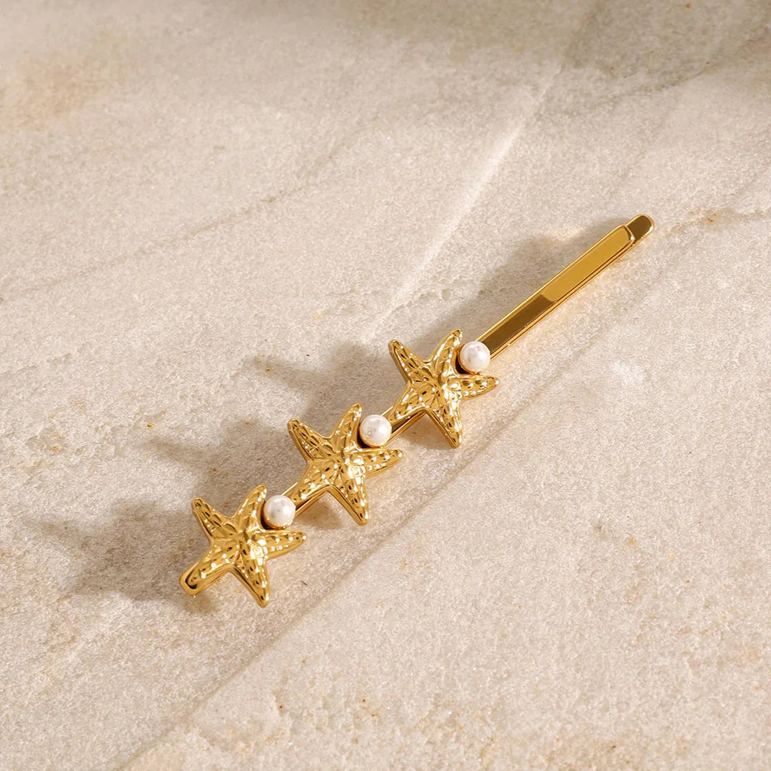 Gold-Plated Starfish-Faux Pearl French Pin