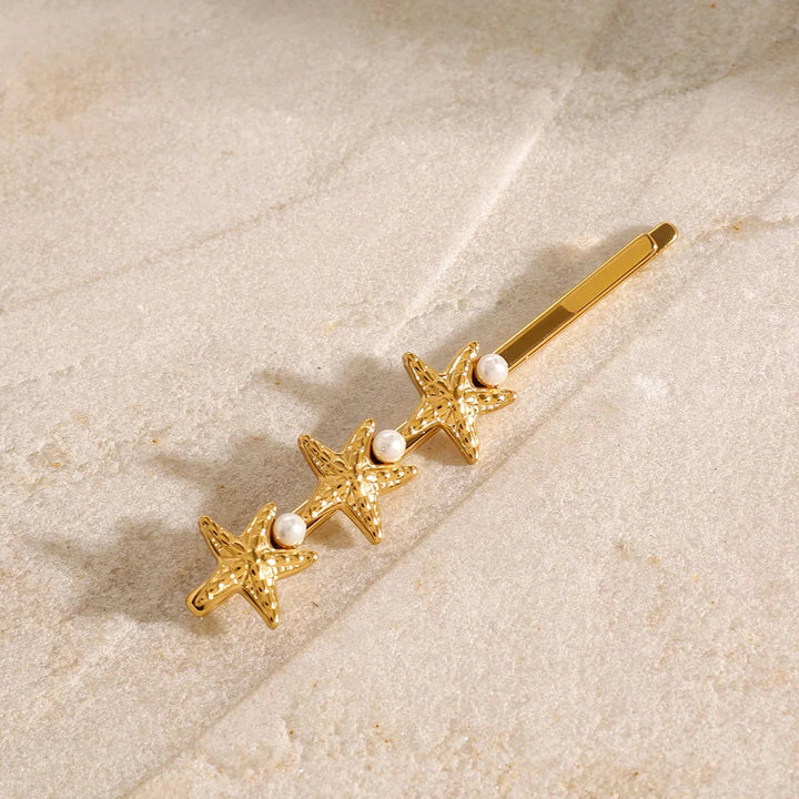 Gold-Plated Starfish-Faux Pearl French Pin