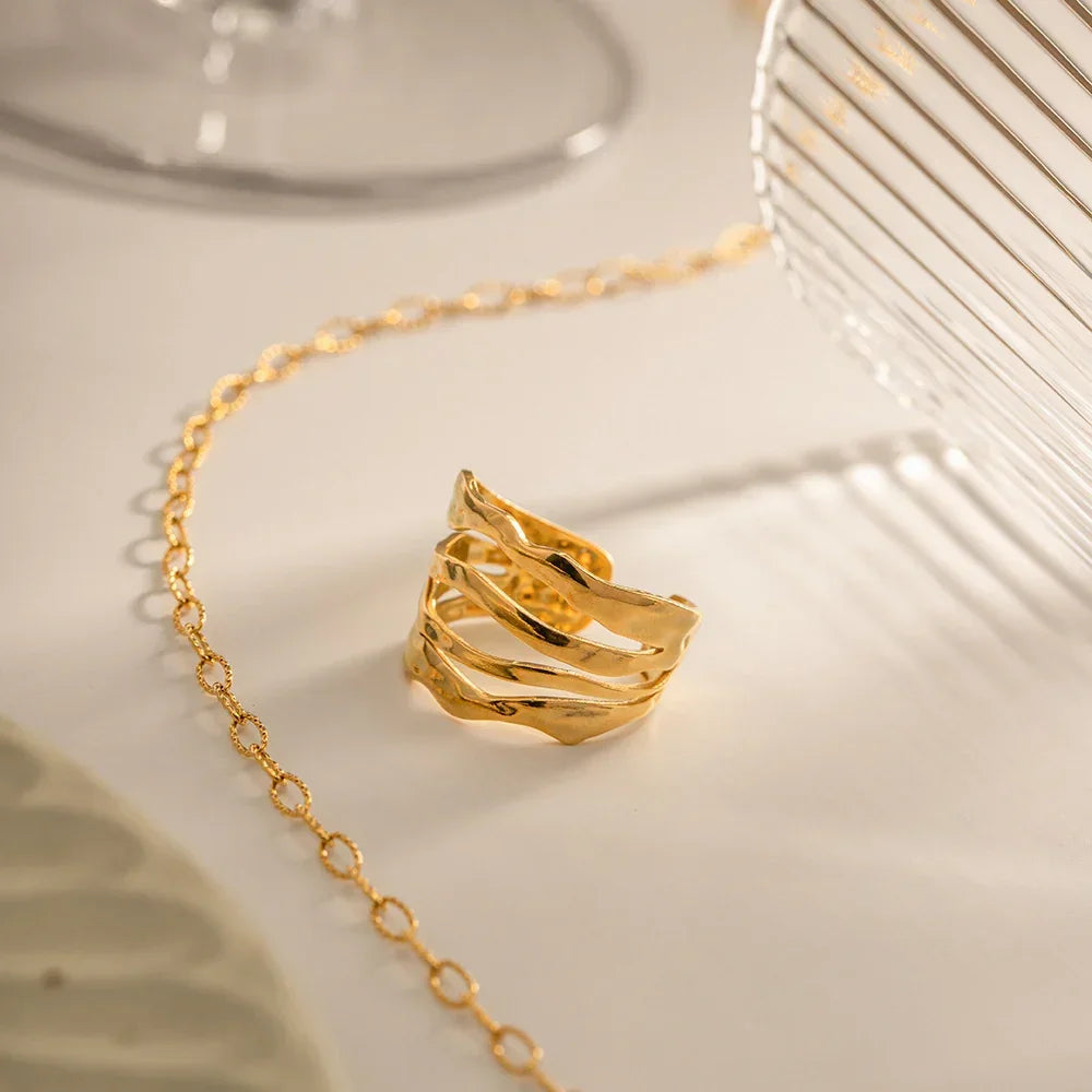 Gold-Plated Adjustable Ring with Stainless Steel
