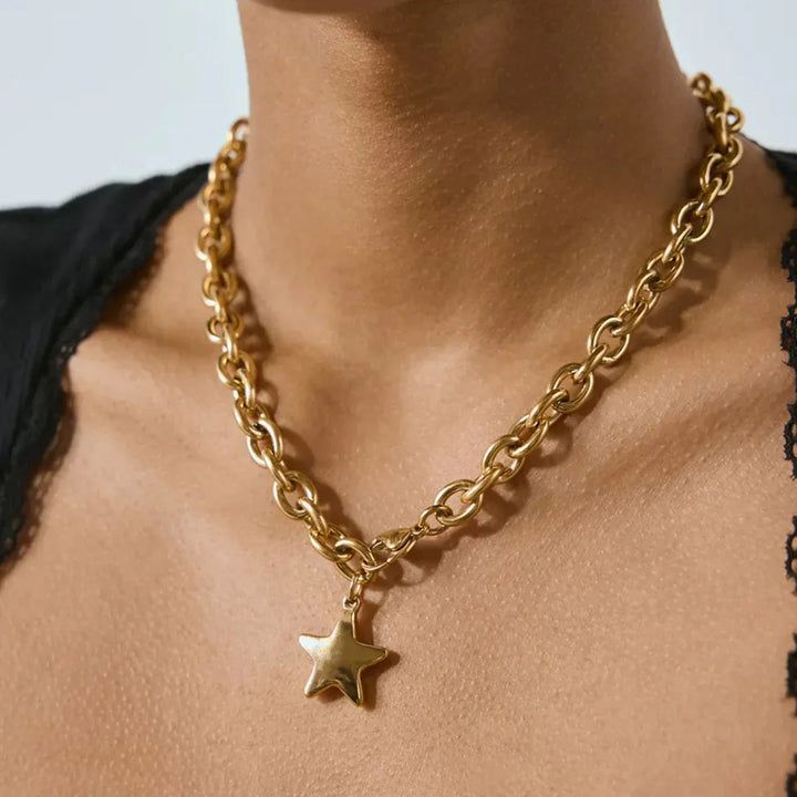 Gold-Plated Stainless Steel Star Pendant Necklace for Women