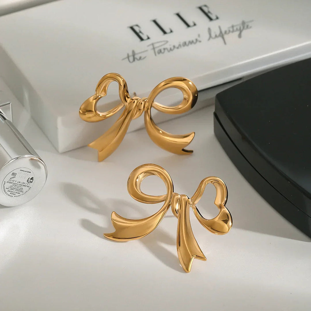 Gold-Plated Bow Drop Earrings for Women