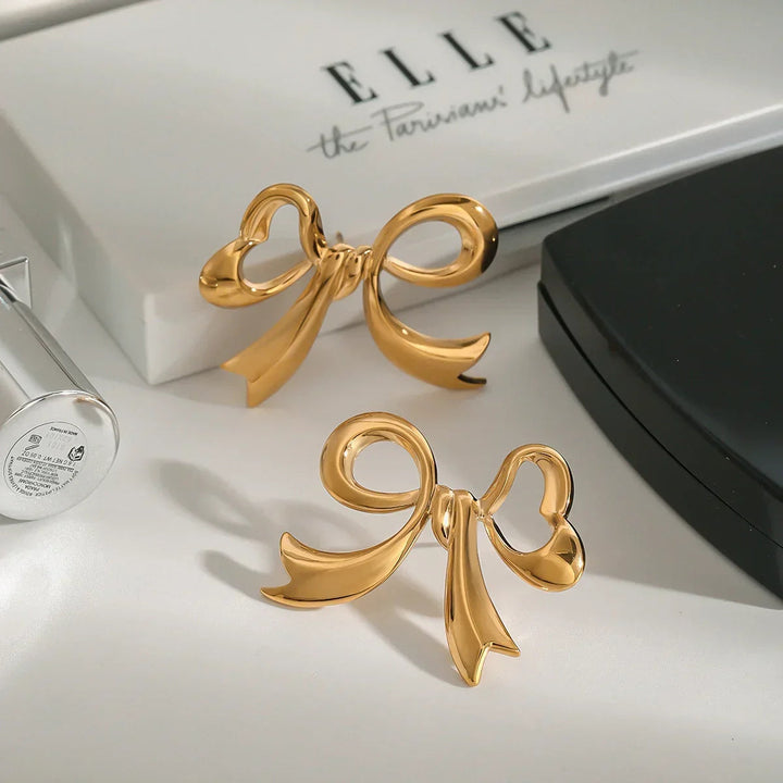 Gold-Plated Bow Drop Earrings for Women