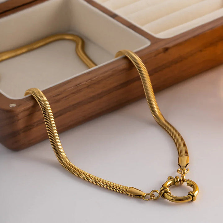Gold-Plated Snake Chain Necklace with Round Pendant