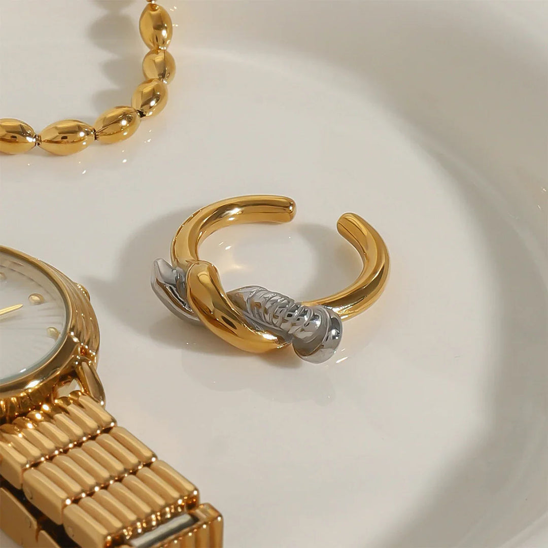 Gold-Plated Silver-Tone Twisted Ring for Women