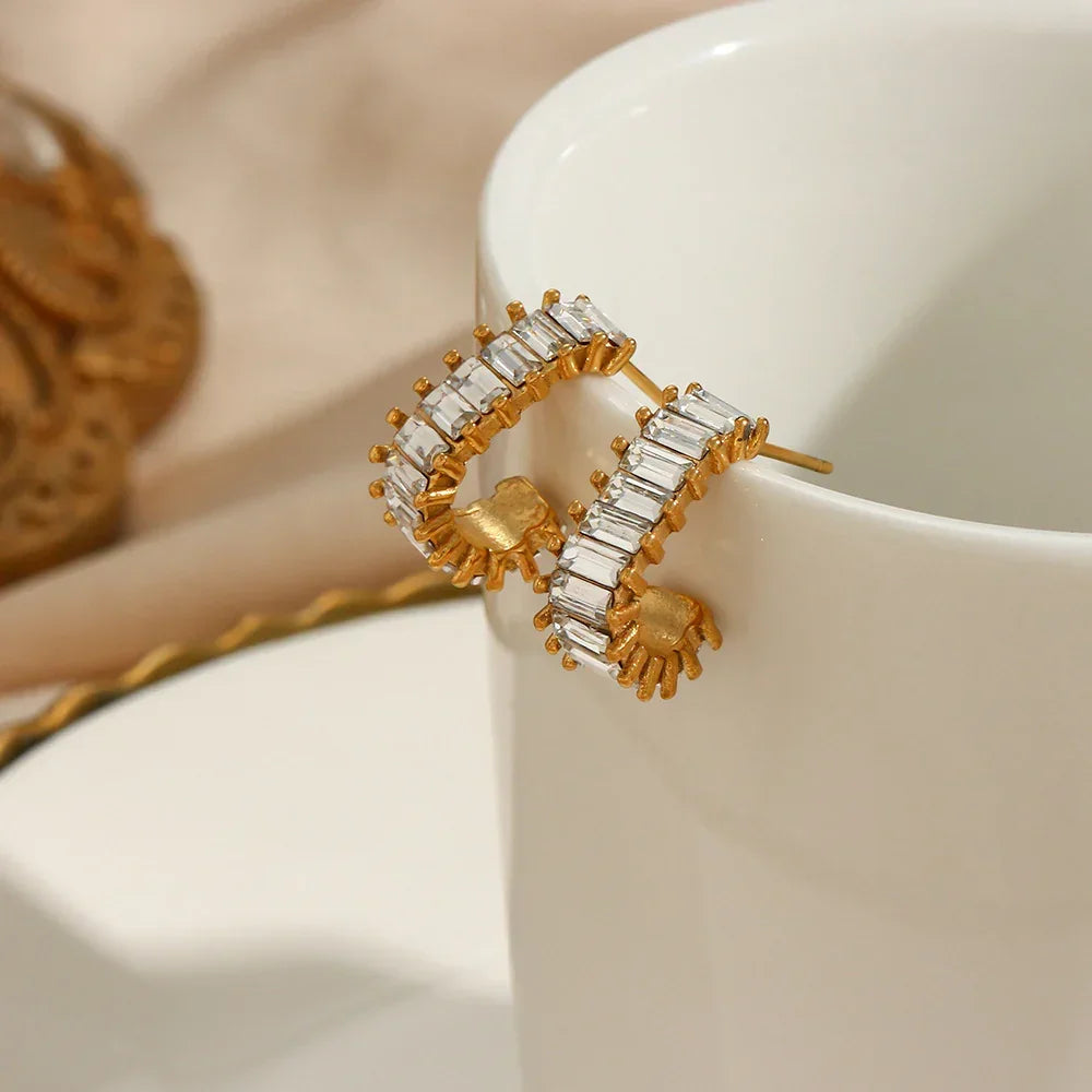 Gold-Plated Diamond Huggie Earrings For Women