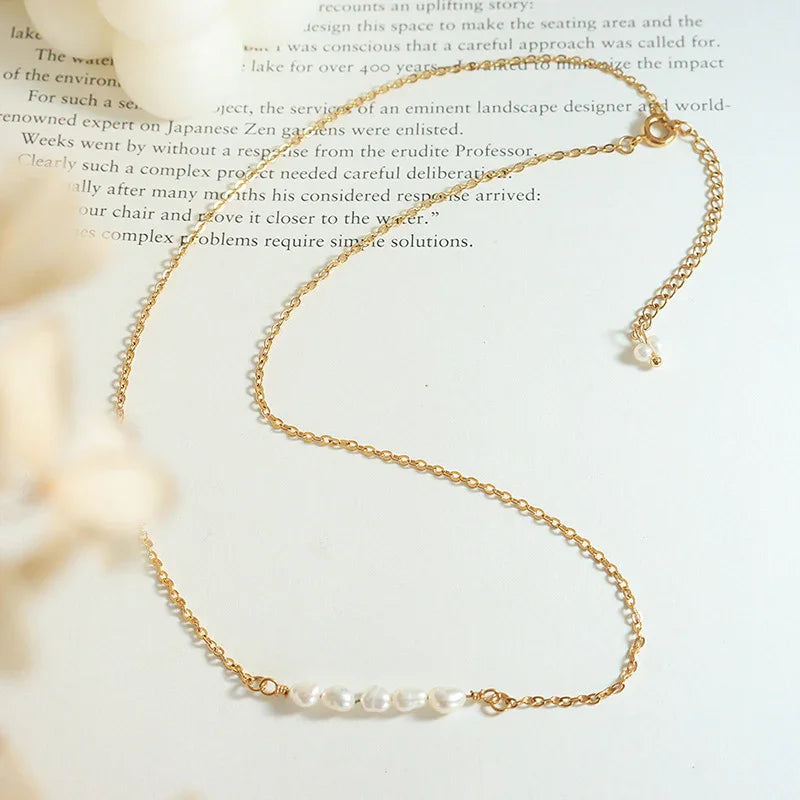 Gold-Plated Faux Pearl Chain Necklace Women