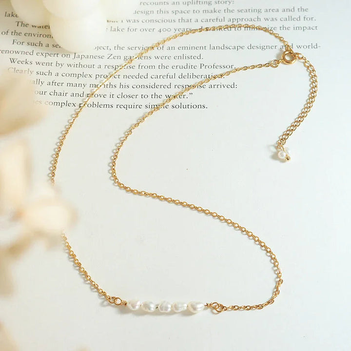 Gold-Plated Faux Pearl Chain Necklace Women