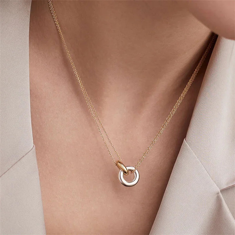 Gold-Plated Circle Pendant Necklace for Women