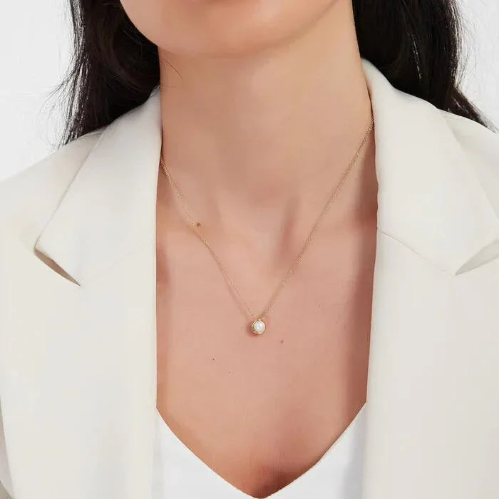 Gold-Tone Faux Pearl Oval Pendant Necklace