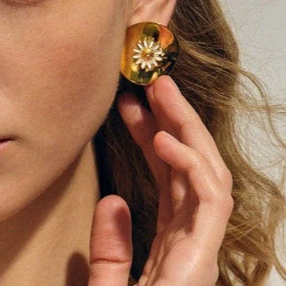 Gold-Plated Floral Stud Earrings for Women
