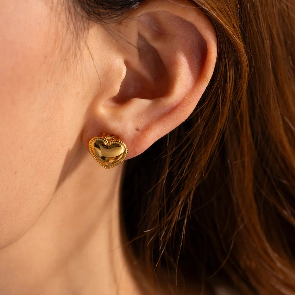 Gold-Plated Heart-Shaped Stud Earrings