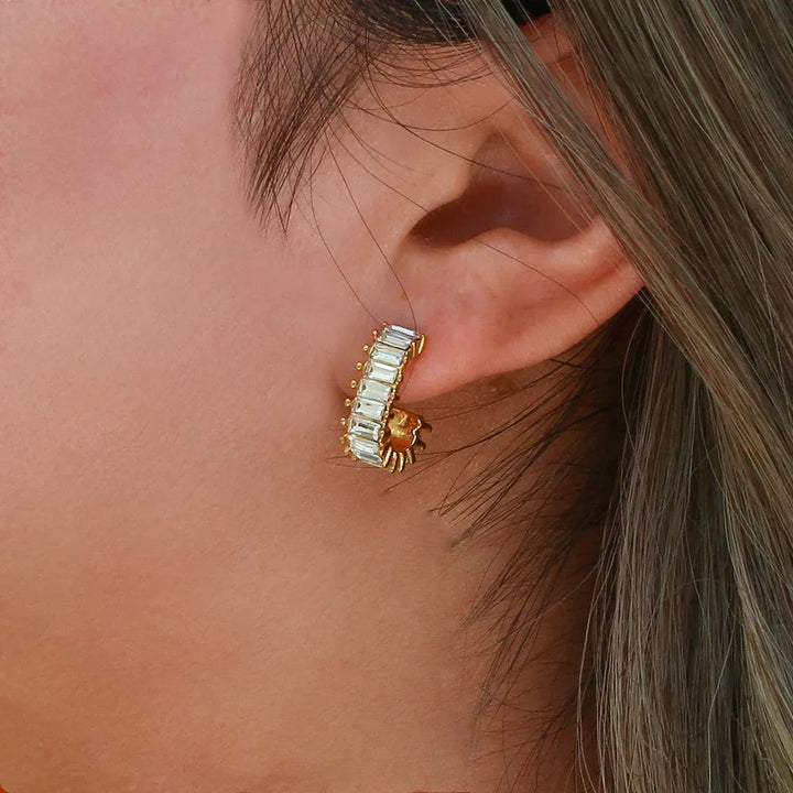Gold-Plated Diamond Huggie Earrings For Women