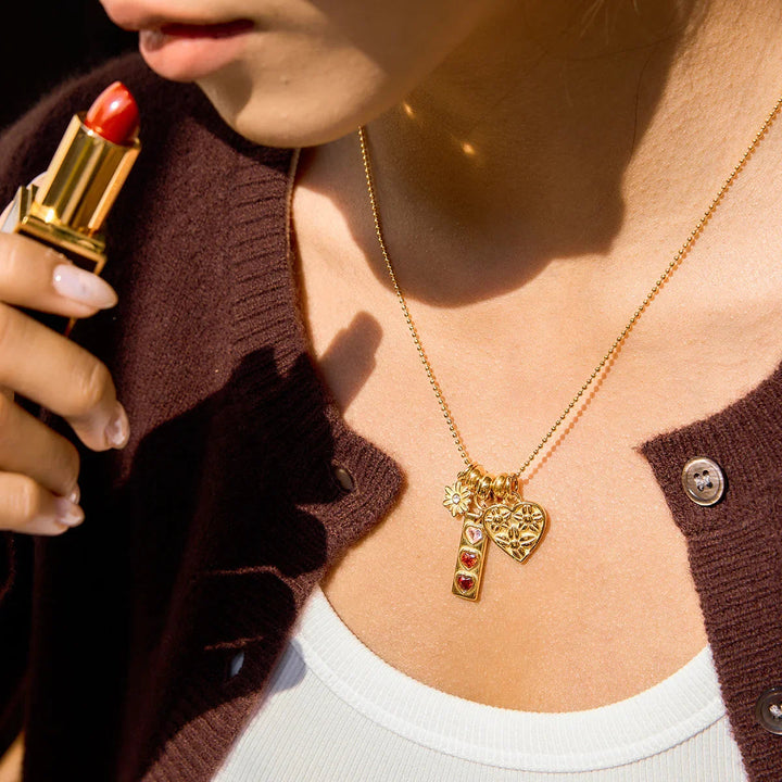 Gold-Plated Cubic Zirconia Multi Charm Pendant Necklace for Women