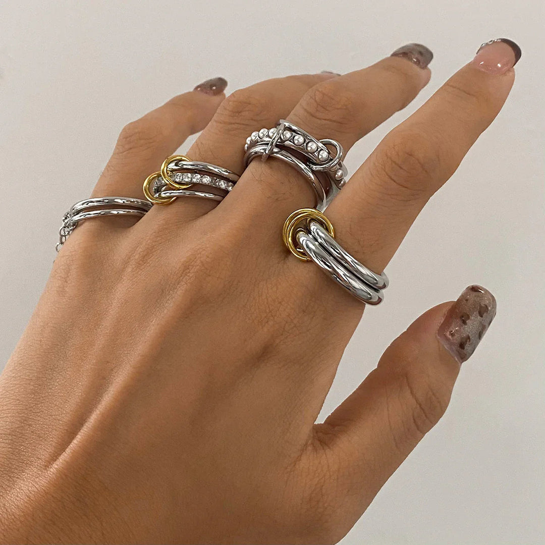 Silver-Plated CZ Stacked Ring for Women