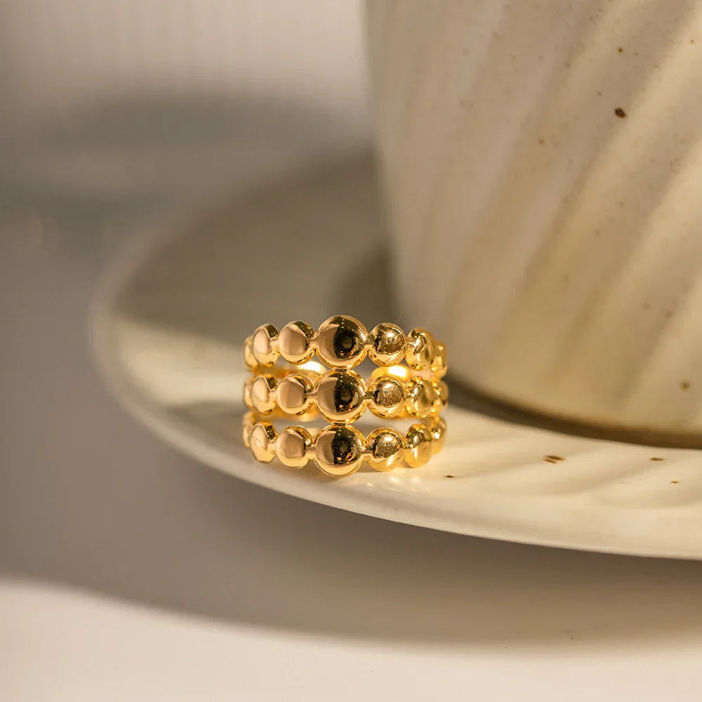 Gold-Plated Circle Pattern Ring with Stainless Steel