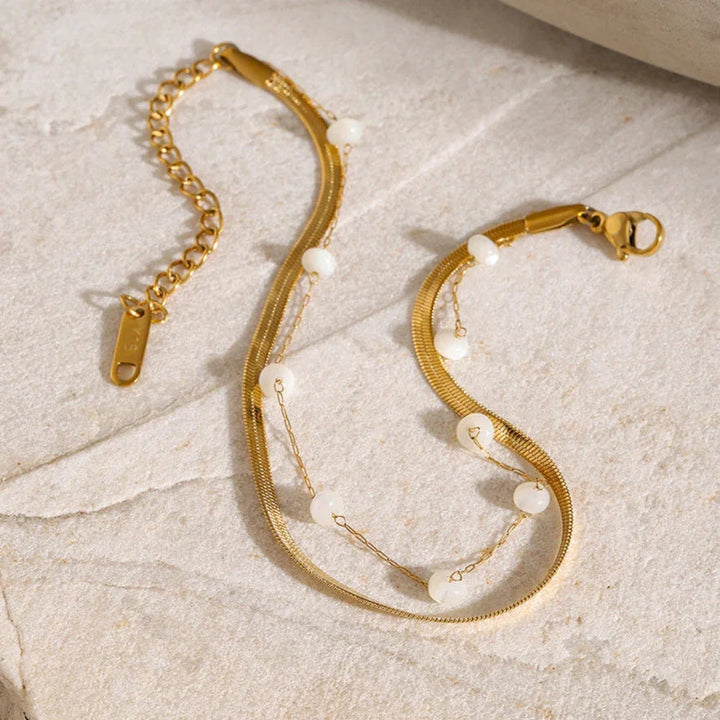 Gold-Plated Faux Pearl Layered Anklet for Women