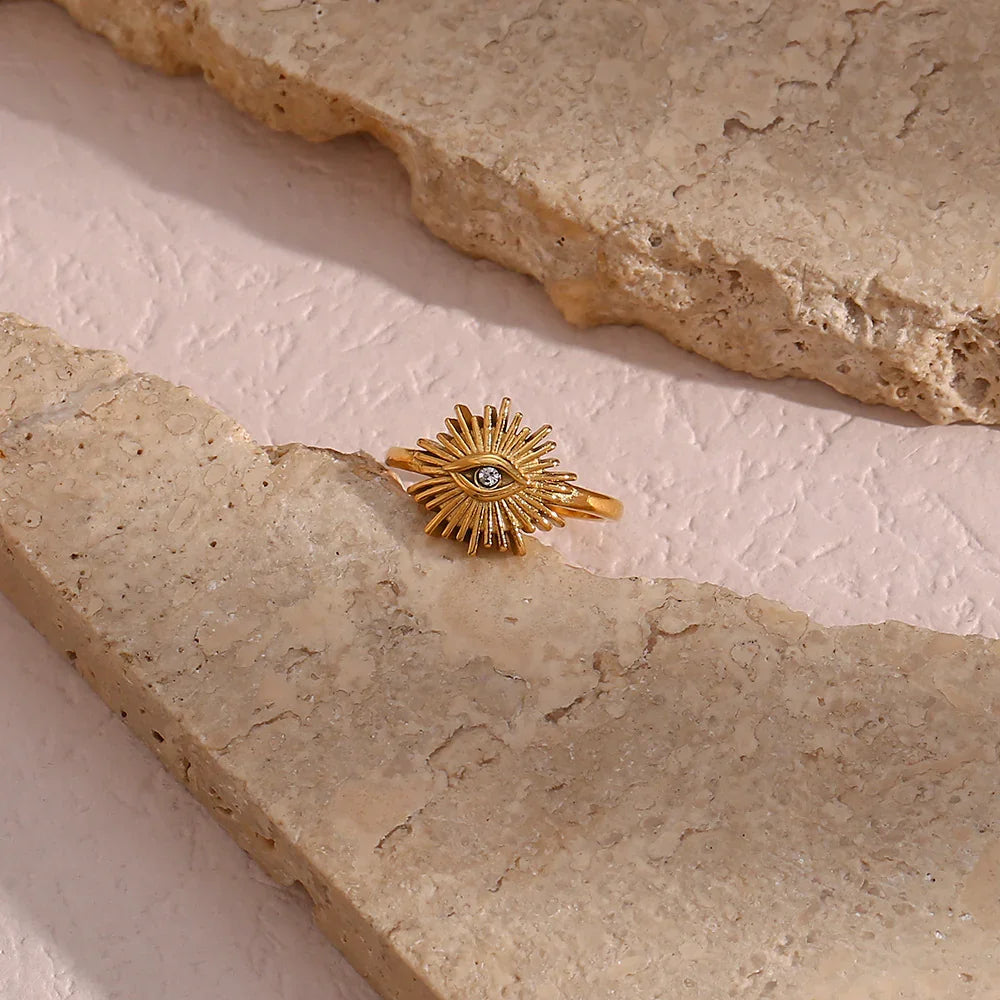 Gold-Plated Sunburst Open Ring For Women