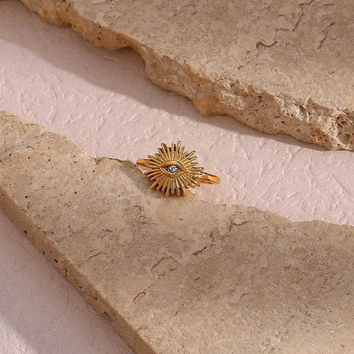 Gold-Plated Sunburst Open Ring For Women