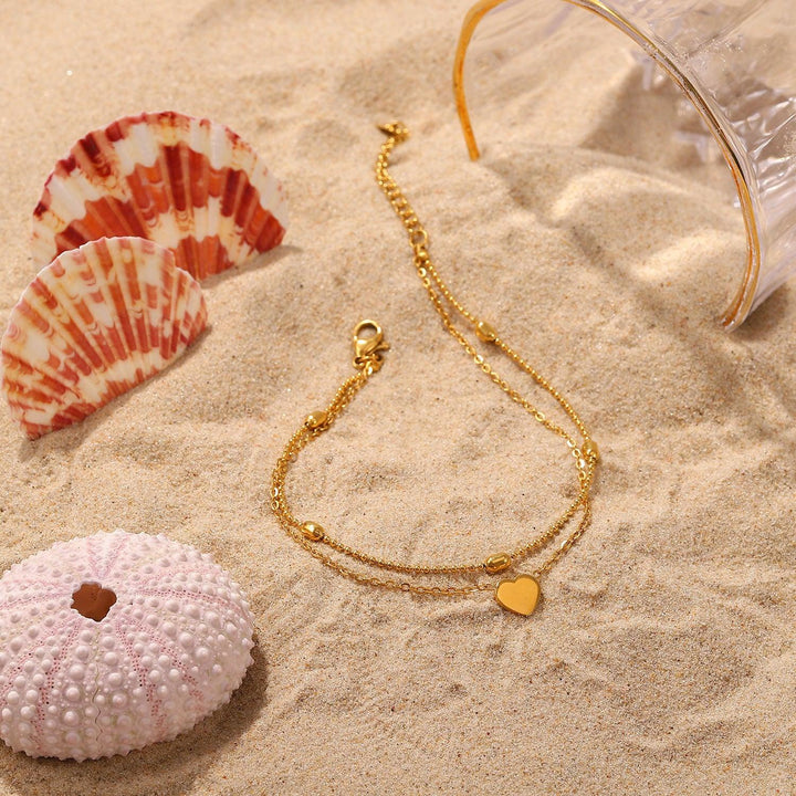 Gold-Plated Anklet with Heart Pendant Chain Adjustable Length