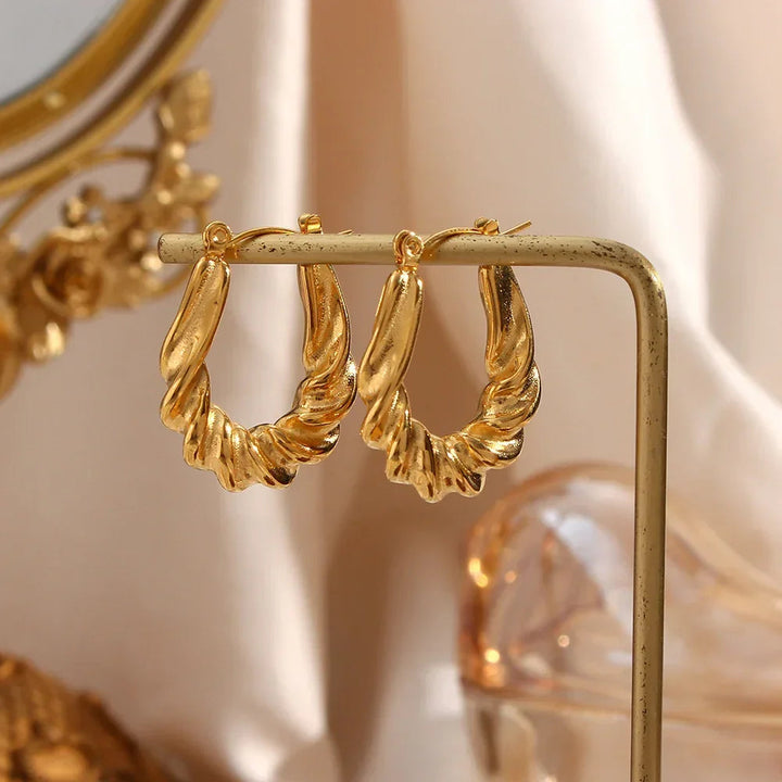 Gold-Plated Twisted Hoop Earrings for Women
