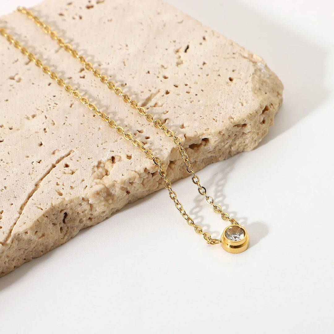 Gold-Plated Stainless Steel Cubic Zirconia Necklace for Women