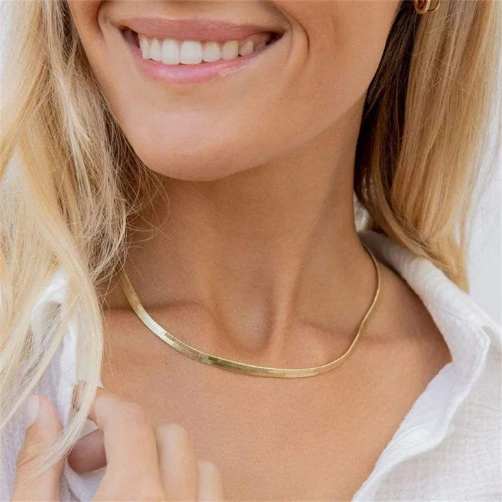 Gold-Plated Herringbone Chain Necklace for Women