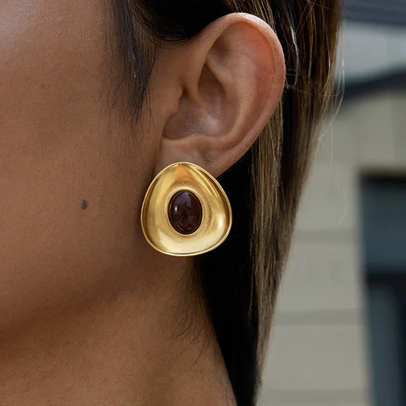 Gold-Plated Enamel Stud Earrings for Women